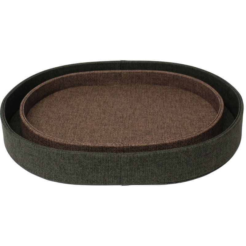 Tradestock Olive Brown Textured Faux Leather Tray Set Of 2