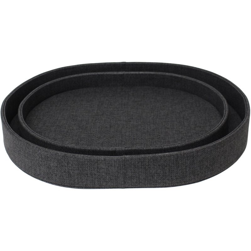 Tradestock Black Textured Faux Leather Tray Set Of 2