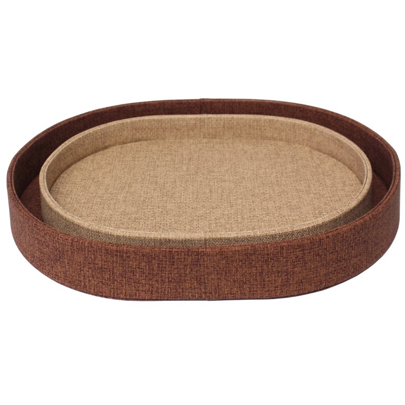 Tradestock Tan Natural Textured Faux Leather Tray Set Of 2