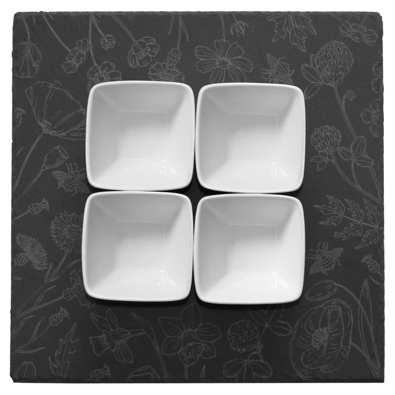 Tradestock Flowers Slate Serving Board With 4 Dishes