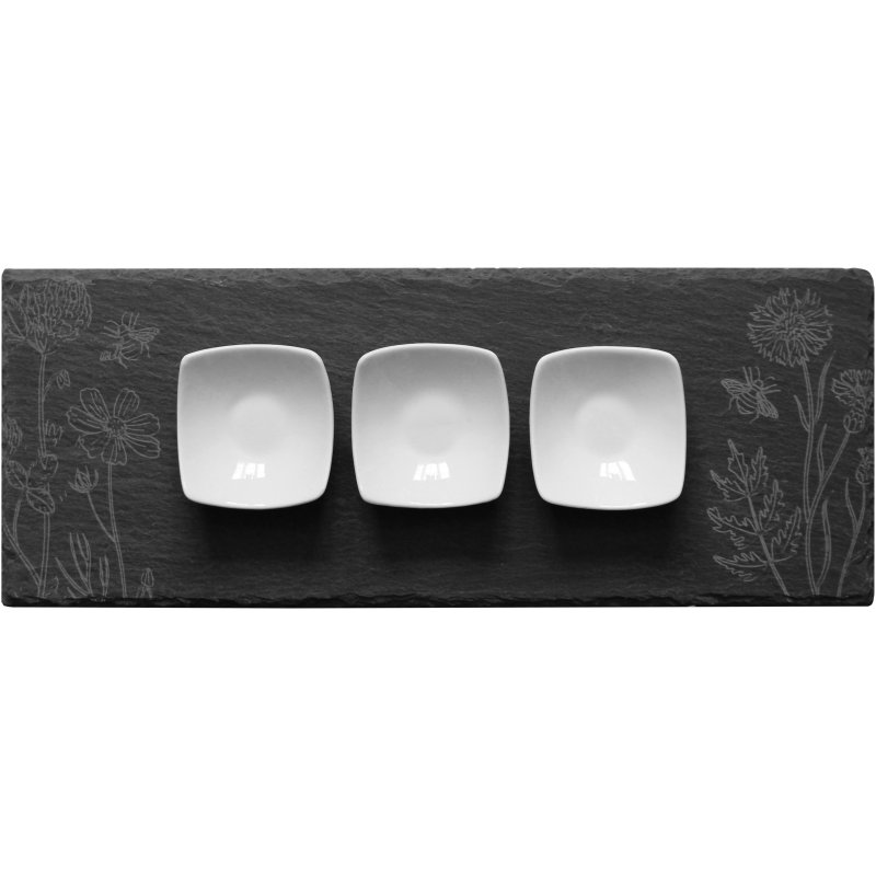 Tradestock Flowers Slate Serving Board With 3 Dishes