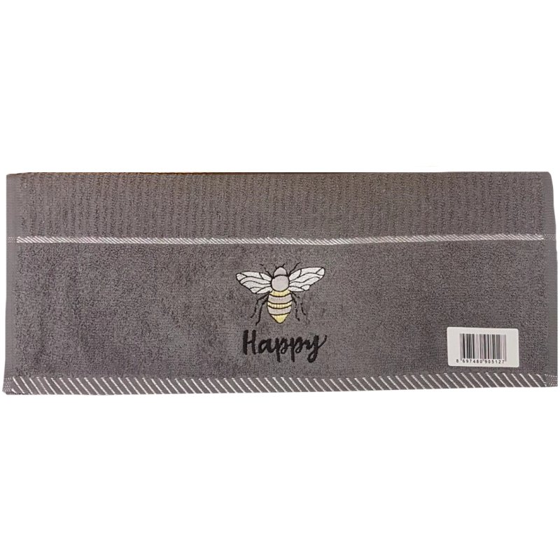 Bee Happy Dark Grey Kitchen Towel