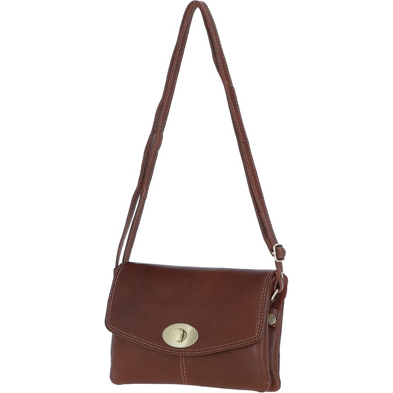 Tan Leather Turn Lock Crossbody Bag