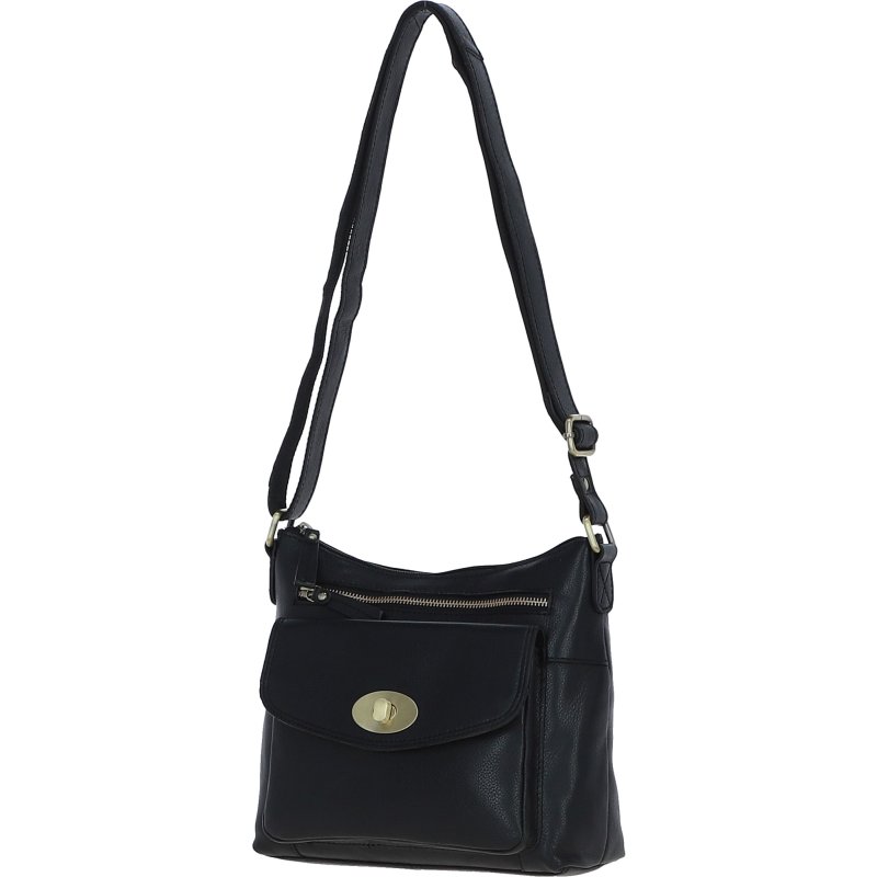 Black Leather Triple Compartment Crossbody Bag