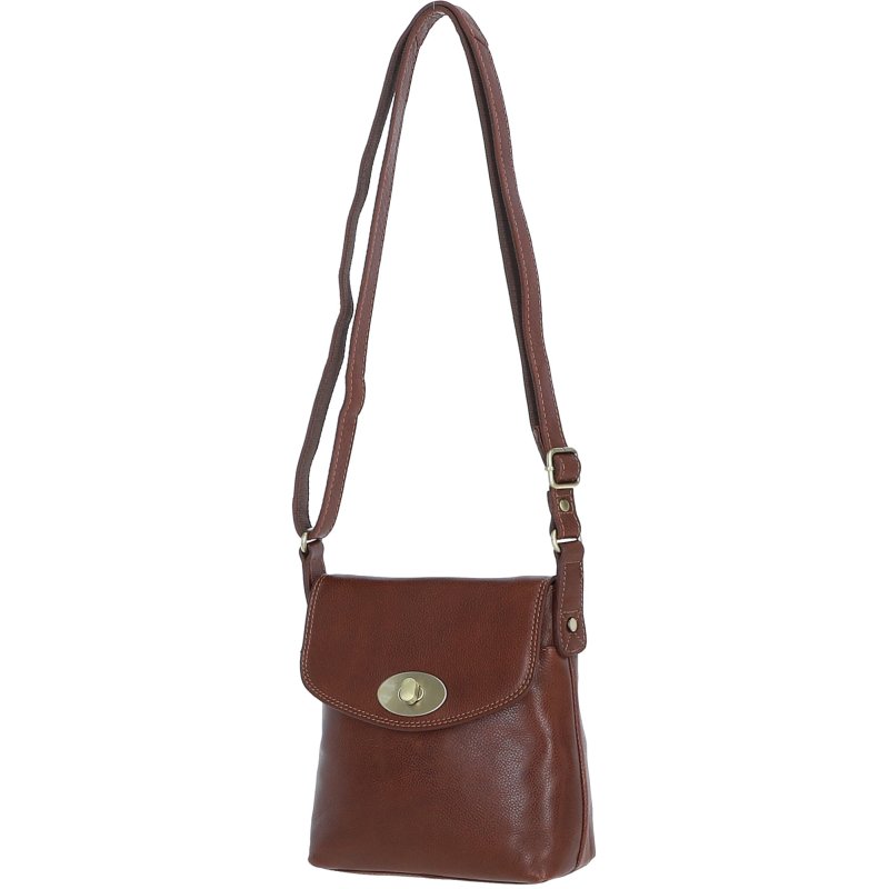 Small Tan Leather Turn Lock Crossbody Bag