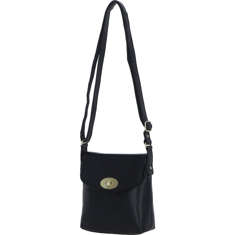 Small Black Leather Turn Lock Crossbody Bag