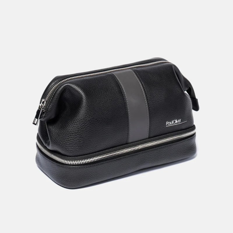 Paul Oliver Mens Zipped Wash Bag With Graphite Stripe