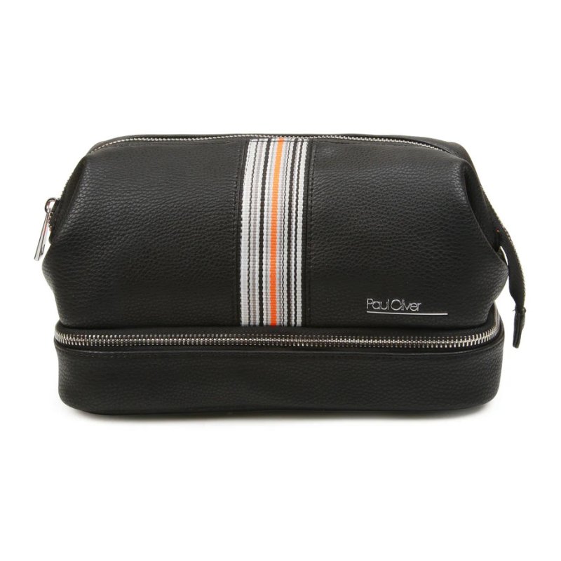 Paul Oliver Mens Black Wash Bag With Stripe front