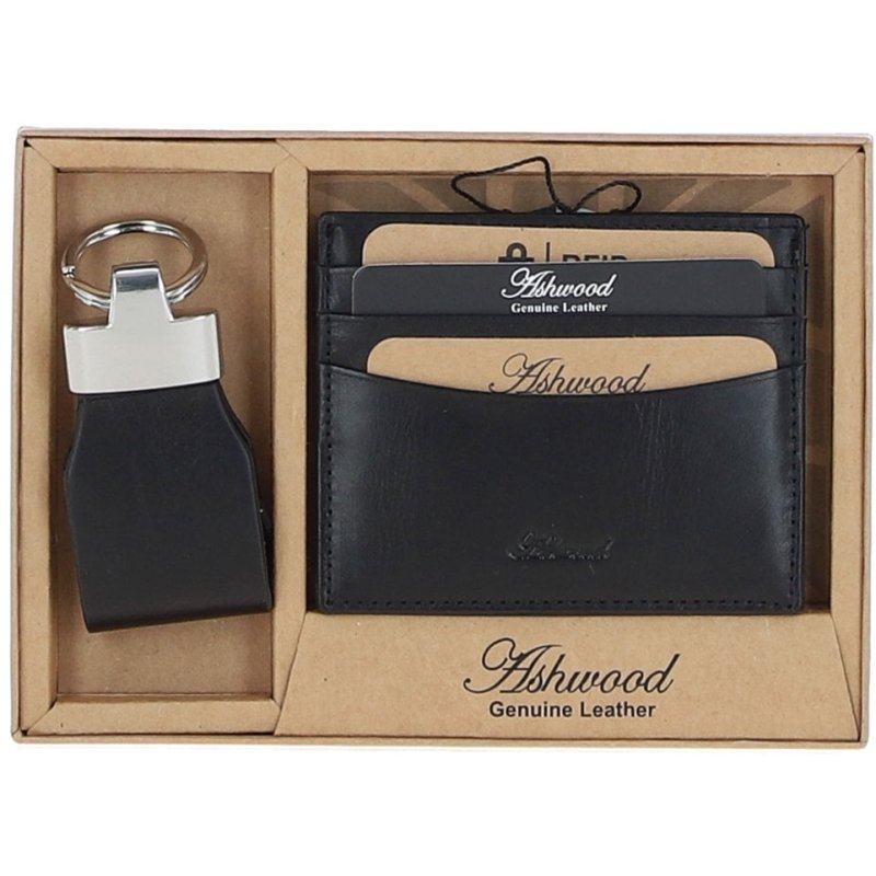 Ashwood Leather Ashwood Leather Black Wallet & Keyring Gift Set