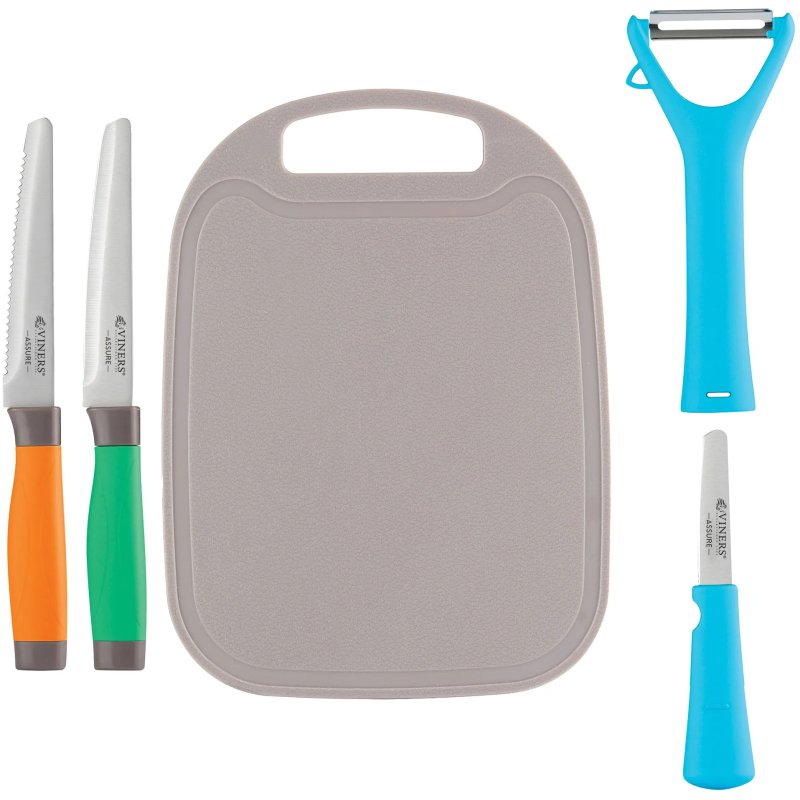 Viners Assure Colour Coded Knife, Peeler And Board Set