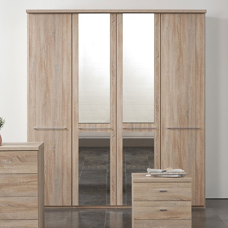 Wiemann Wiemann Rhodes 4 Door Wardrobe With Centre Mirrors & Cornice