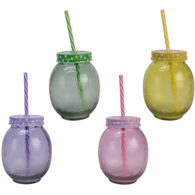 Kaemingk Kaemingk Glass Drinking Jar with Lid and Straw