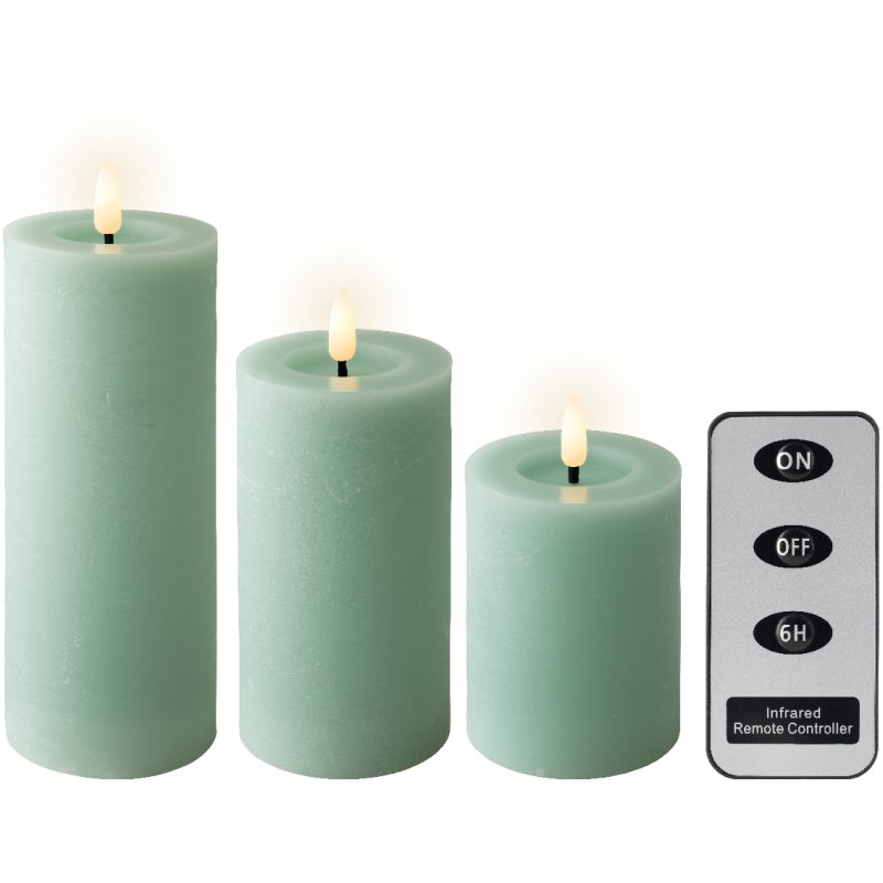 Kaemingk Kaemingk Pack of 3 Green Remote Controlled LED Candles