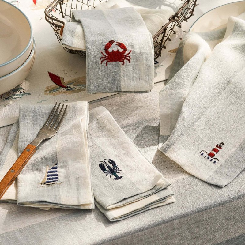 Sophie Allport Sophie Allport Coastal Boats Set of 4 Embroidered Linen Napkins