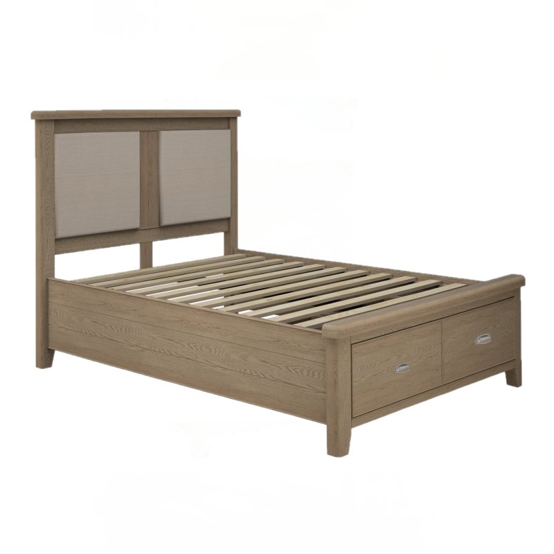 Heritage Editions Oak Double Bed Frame With End Drawers on a white background