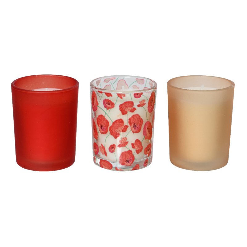 Kaemingk Set Of 3 Wax Filled Poppy Votives