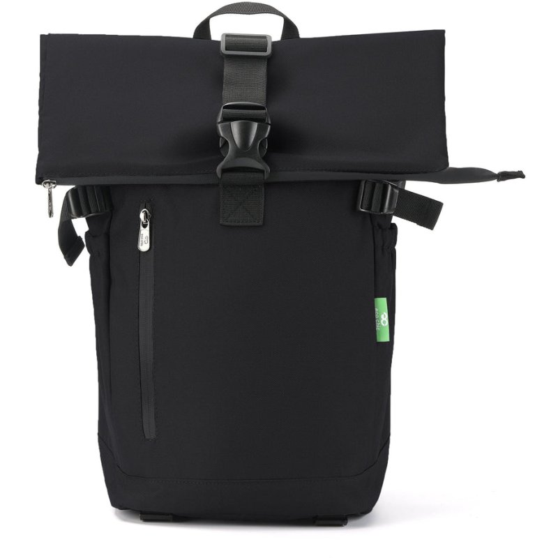 Eco Chic Eco Chic Black Recycled Canvas Roll Top Backpack