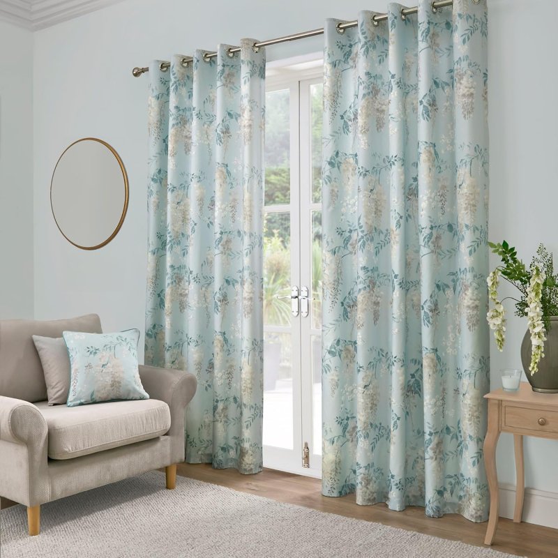 D&D Wisteria Eyelet Curtains Duck Egg