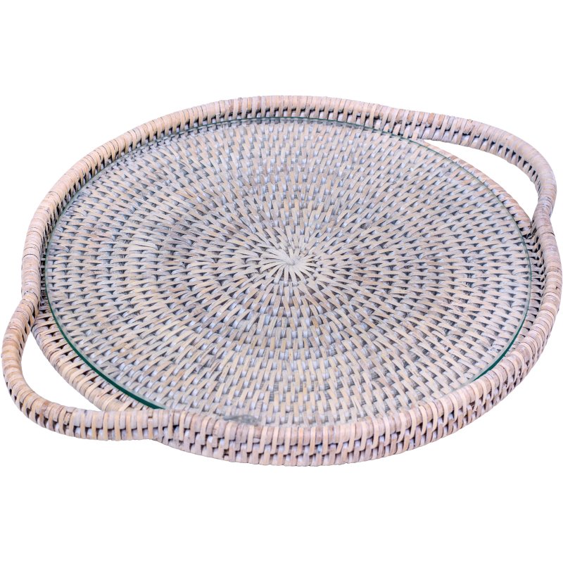 Lows Lows Artisan Weave Round Rattan Cheese Tray with Glass