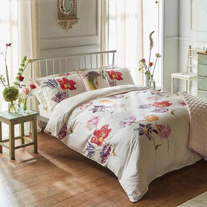 Sanderson Tulipomania Duvet Cover Set Rose Red & Amethyst