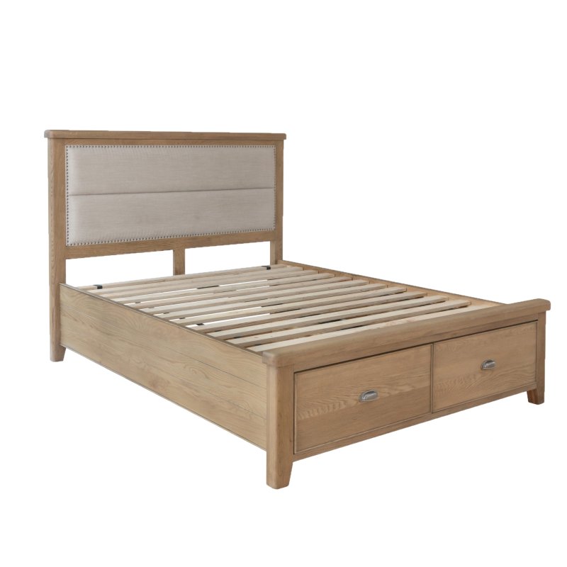 Heritage Oak Upholstered Bed Frame With Drawers