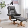 Sardinia Cinder Leather Chair And Stool Set angled lifestyle image of the chair and stool