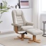 Sardinia Mushroom Leather Chair And Stool Set angled lifestyle image of the chair and stool