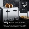 Tower Sera 4 Slice Toaster Black Independent Dial Controls