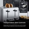 Tower Sera 4 Slice Toaster Smoked Grey Independent Dial Controls