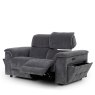 Drake 2 Seater Power Recliner Sofa With Head Tilt angled image of the sofa with foot rest up and head rest back on a white ba