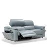 Drake 3 Seater Power Recliner Sofa With Head Tilt angled image of the sofa with foot rest out and headrest out on a white bac