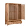 Gloucester Oak Triple Door Wardrobe angled image of the wardrobe with open doors on a white background