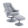 Denver Chacha Dove Swivel Chair And Stool Set angled image of the set on a white background