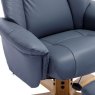 Hawaii Petrol Blue Leather Swivel Chair And Stool Set close up image of the set on a white background