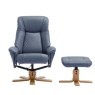 Hawaii Petrol Blue Leather Swivel Chair And Stool Set front on image of the set on a white background