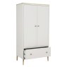 Anders Cashmere 2 Door Wardrobe angled image of the wardrobe with open drawer on a white background