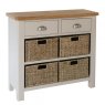 Hastings 2 Drawer 4 Basket Cabinet In Stone angled image of the cabinet on a white background