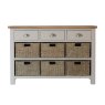 Hastings 3 Drawer 6 Basket Cabinet In Stone front on image of the cabinet on a white background