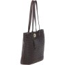 Brown Woven Leather Turn Lock Tote Bag side view