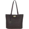 Brown Woven Leather Turn Lock Tote Bag