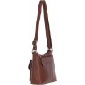 Tan Leather Triple Compartment Crossbody Bag side view 2